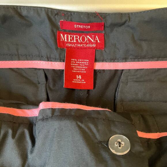 Merona Women Pants size 14 Black Mid Rise Stretch Wide Leg Nano-Tex Technology - Picture 7 of 9